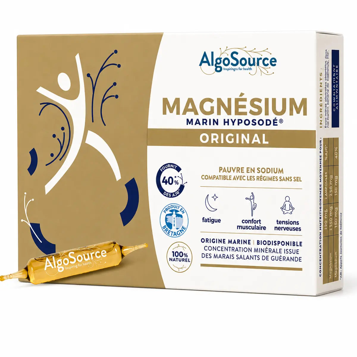 Magnésium Marin Hyposodé AlgoSource 20 ampoules pauvre sodium complément alimentaire marin
