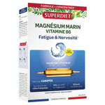 Superdiet Magnésium marin vitamine B6 boîte 20 ampoules sur fond blanc