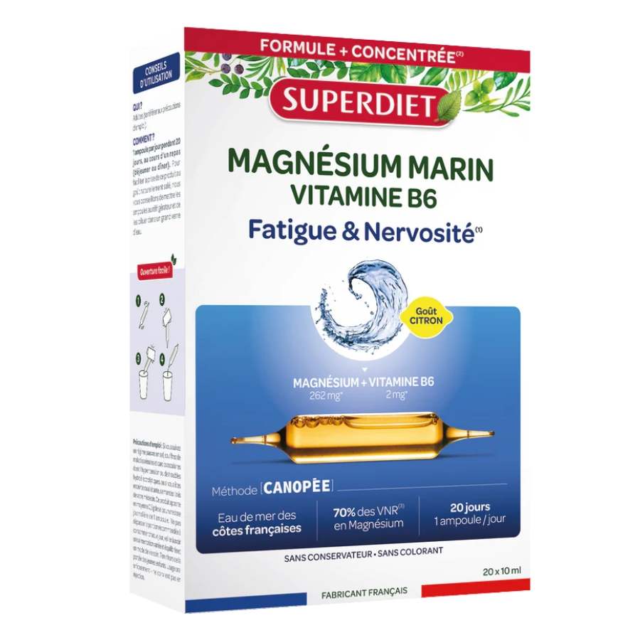 Boite de 20 ampoules de Magnésium marin & Vitamine B6 Superdiet