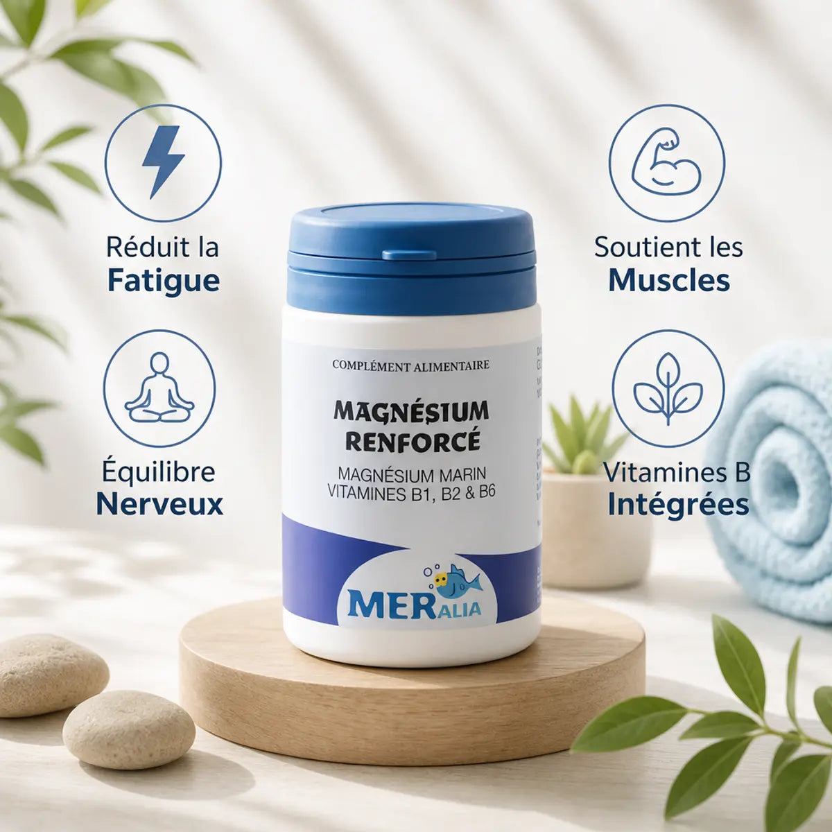 MERalia Magnésium Renforcé 60 gélules avec bénéfices: fatigue, muscles, équilibre nerveux