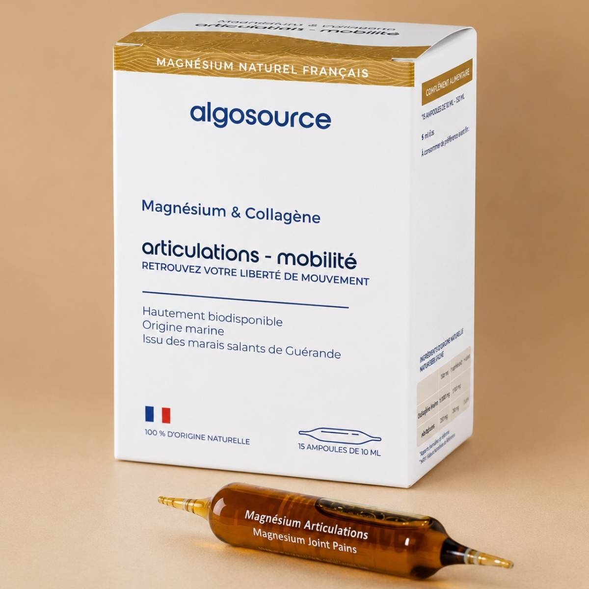 Photo montrant la boite de magnesium et collagene en format ampoules 