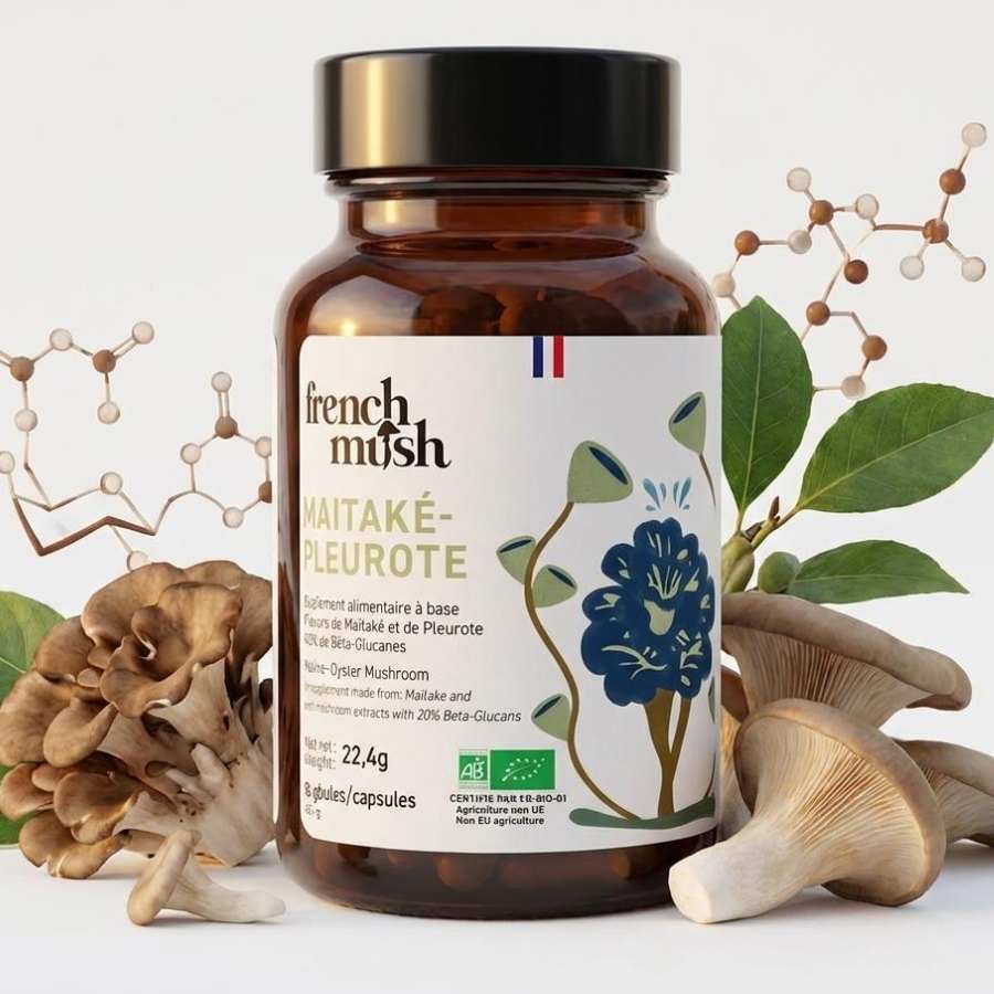 Une boite de 56 gélules de Duo Maïtaké-pleurote de la marque French mush