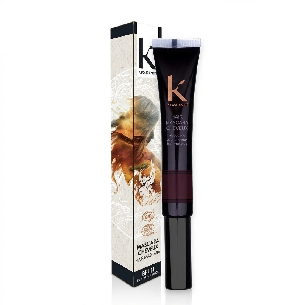 Mascara bio K pour Karité tube noir avec boîte, 4 nuances pour cheveux, brun