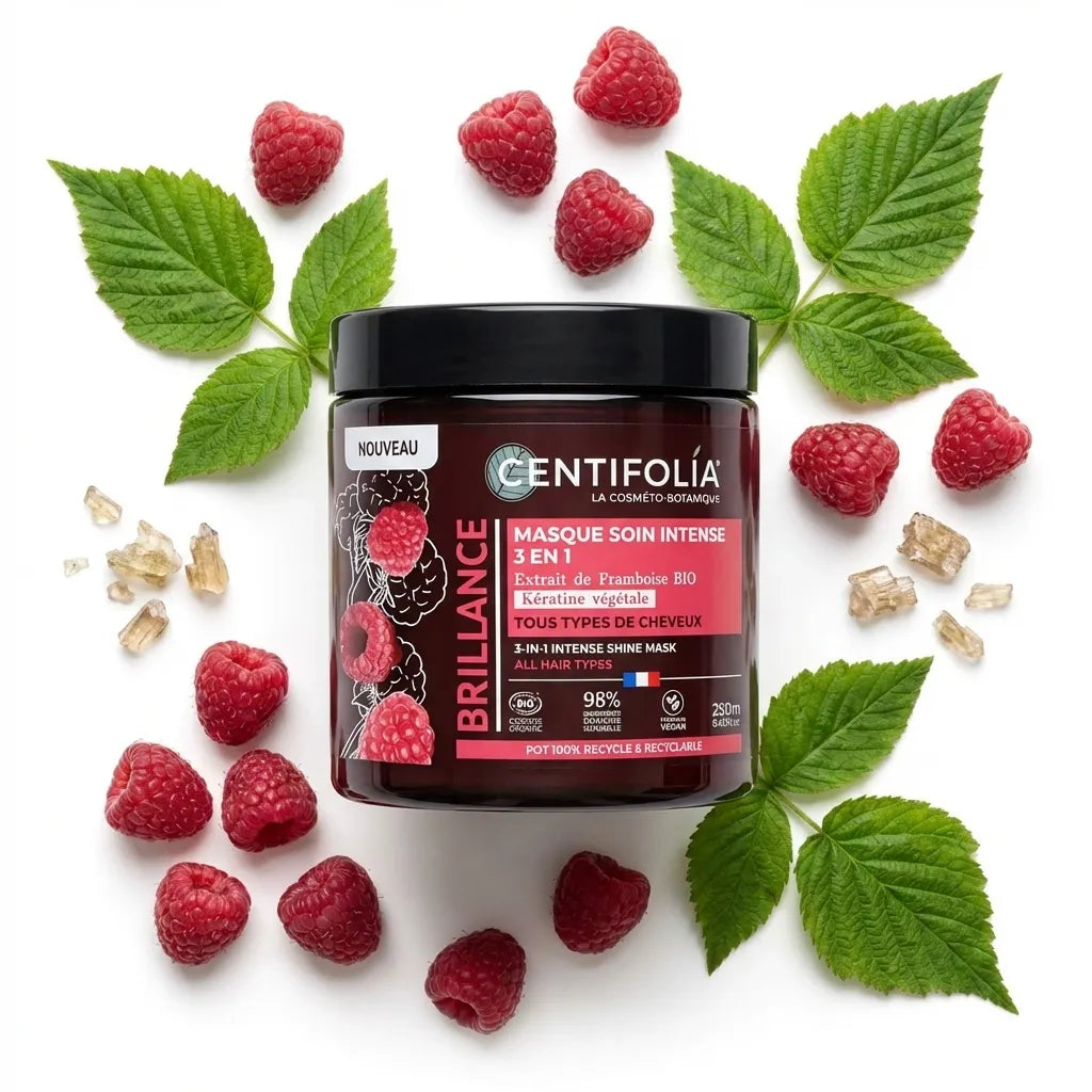 Masque cheveux Centifolia 3 en 1 brillance intense avec ingrédients naturels framboise et kératine végétale