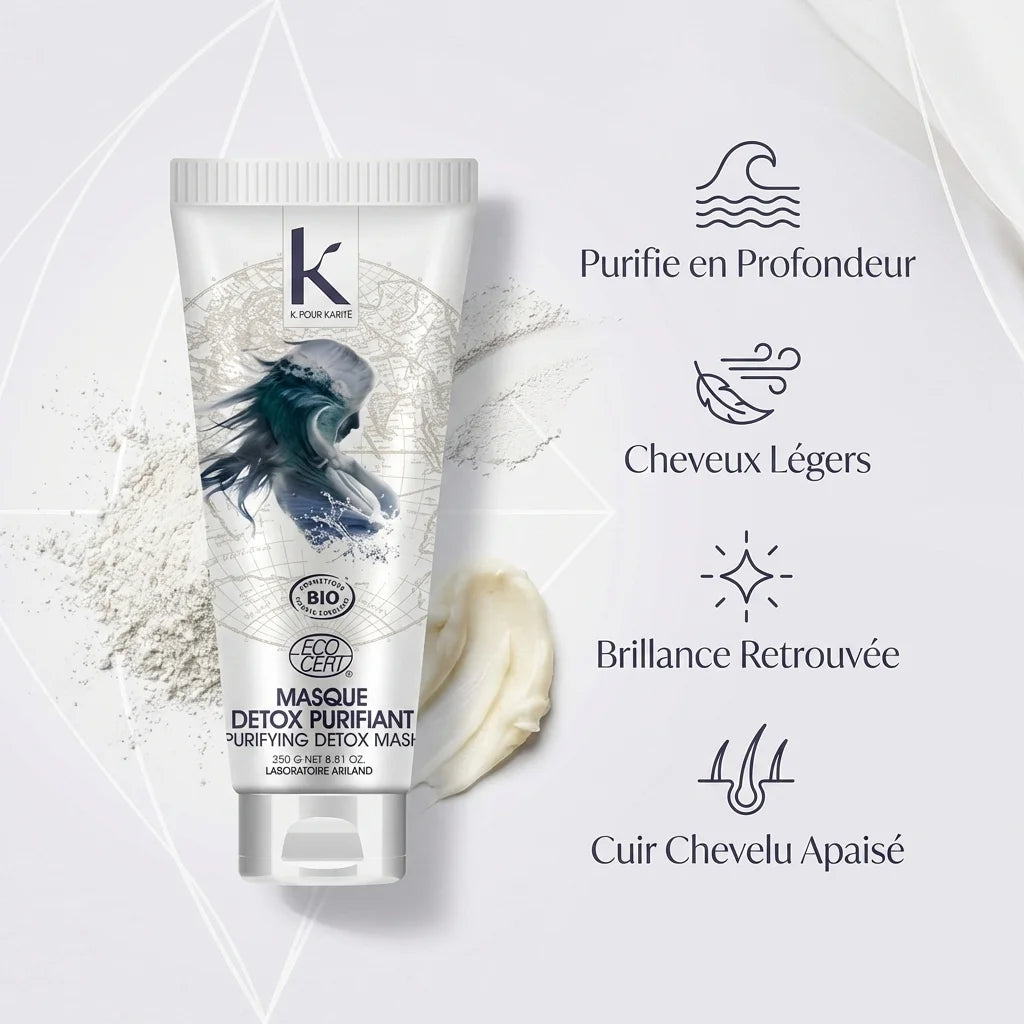 Masque Détox Bio K pour Karité 250g - Purifie, légèreté et brillance cheveux