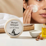 Masque nettoyant lait de chèvre et huile d'argan appliqué sur peau avec ingrédients naturels