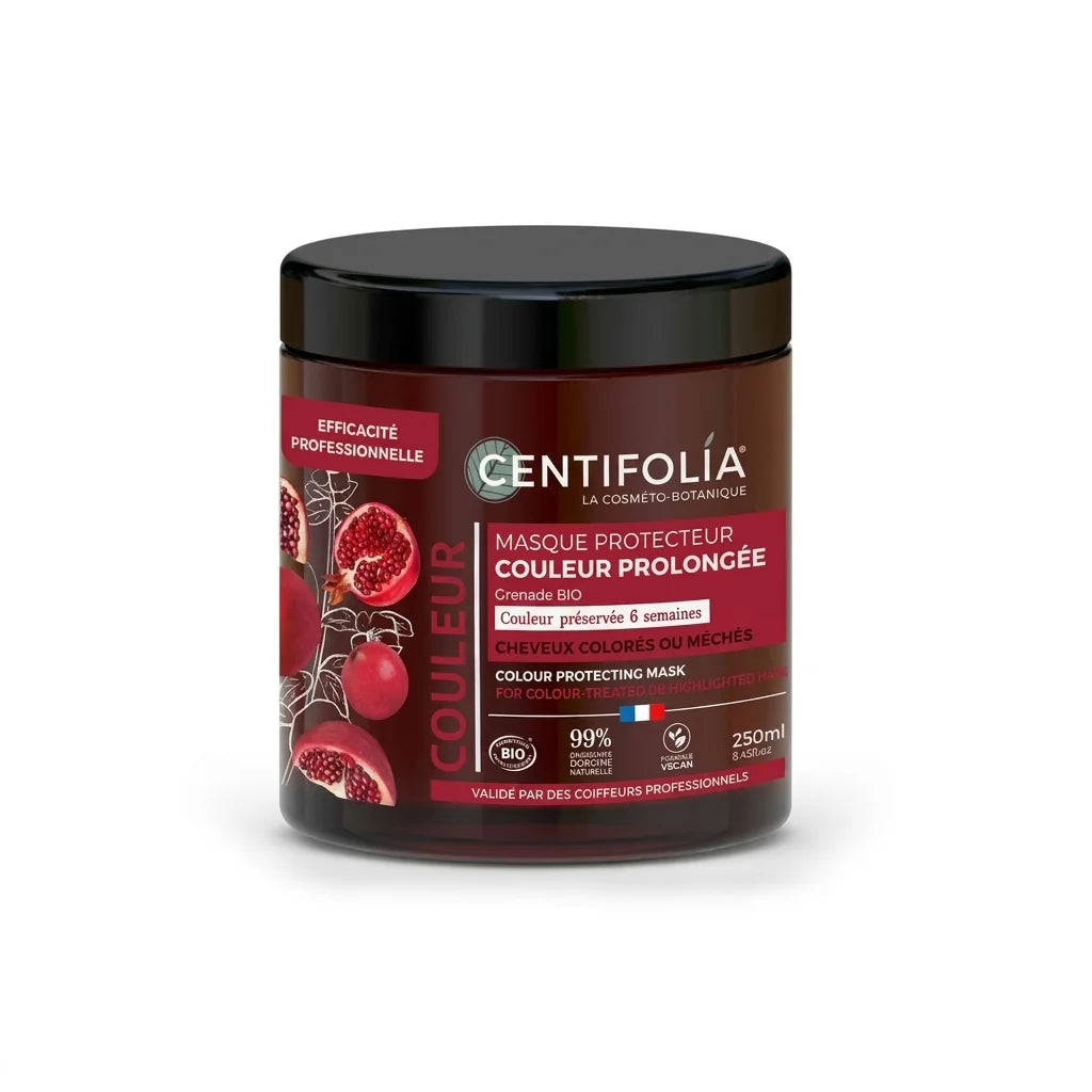 Masque protecteur couleur bio Centifolia 250 ml pot verre bordeaux fond blanc