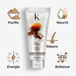 Masque Réparateur Argile & Karité Bio 200g avec infographie des bénéfits beauté