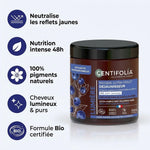 Masque déjaunisseur Centifolia 250ml avec bénéfices : neutralise reflets jaunes, nutrition intense, pigments naturels