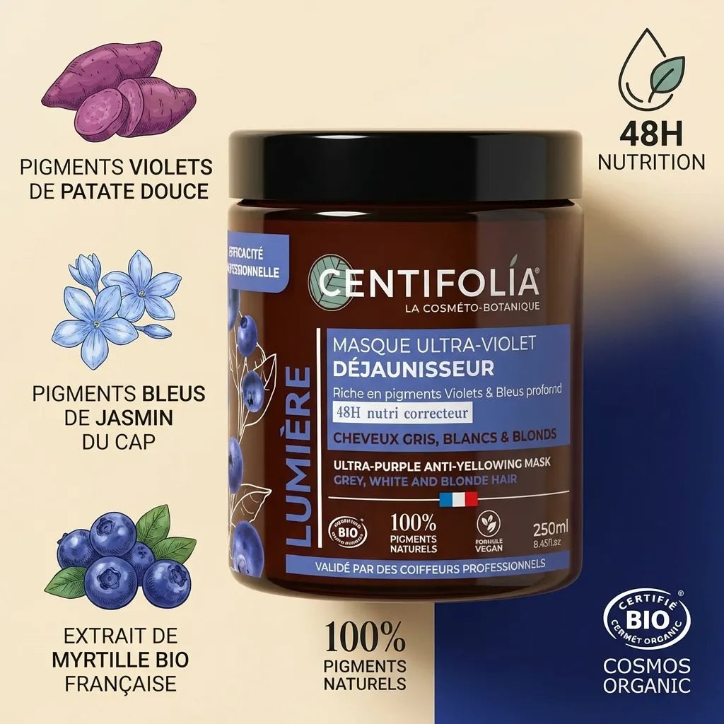 Masque Déjaunisseur Centifolia 250ml avec ingrédients naturels et pigments violets