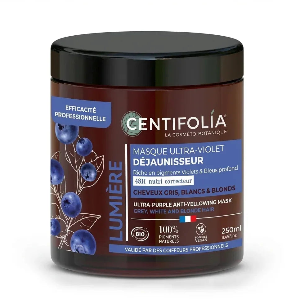 Masque Ultra Violet Déjaunisseur Centifolia 250ml pot verre ambré fond blanc