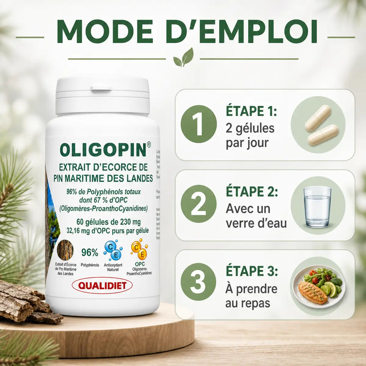 MAX OPC 50 Vital Osmose 60 gélules avec guide d'utilisation et instructions de dosage en français