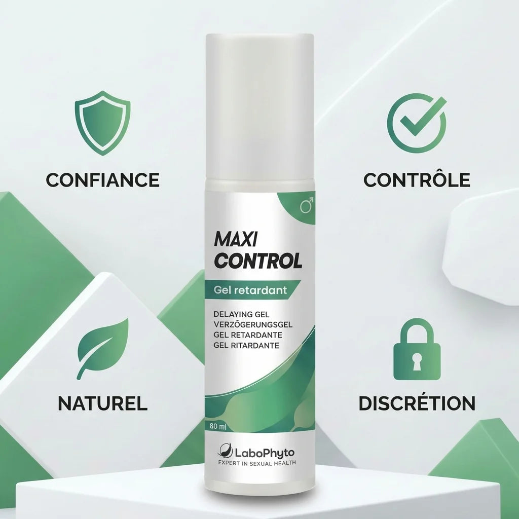 Maxi Control Labophyto gel retardant 60ml avec icônes bénéfices confiance contrôle naturel discrétion