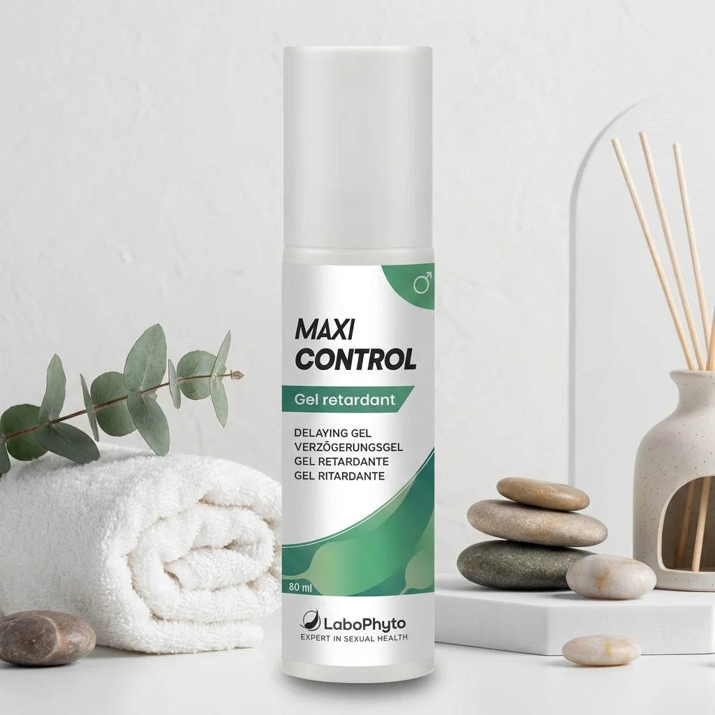 Maxi Control Labophyto gel retardant 60ml flacon blanc et vert, produit wellness intimité