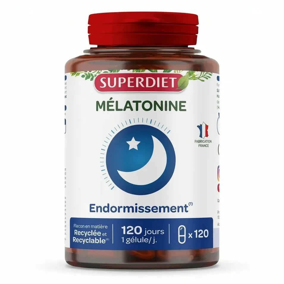 Superdiet Mélatonine 1 mg flacon 120 gélules complément sommeil