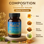 Melifeu élixir herbal 170g bouteille verre avec ingrédients naturels miel résines épices plantes médicinales hiver froid