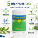 Memorinda complément mémoire et concentration - flacon avec bénéfices: mémoire, concentration, détoxification, énergie cérébrale