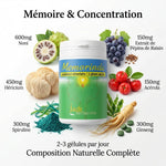 Memorinda supplément mémoire concentration avec ingrédients naturels Lion's Mane spiruline ginseng