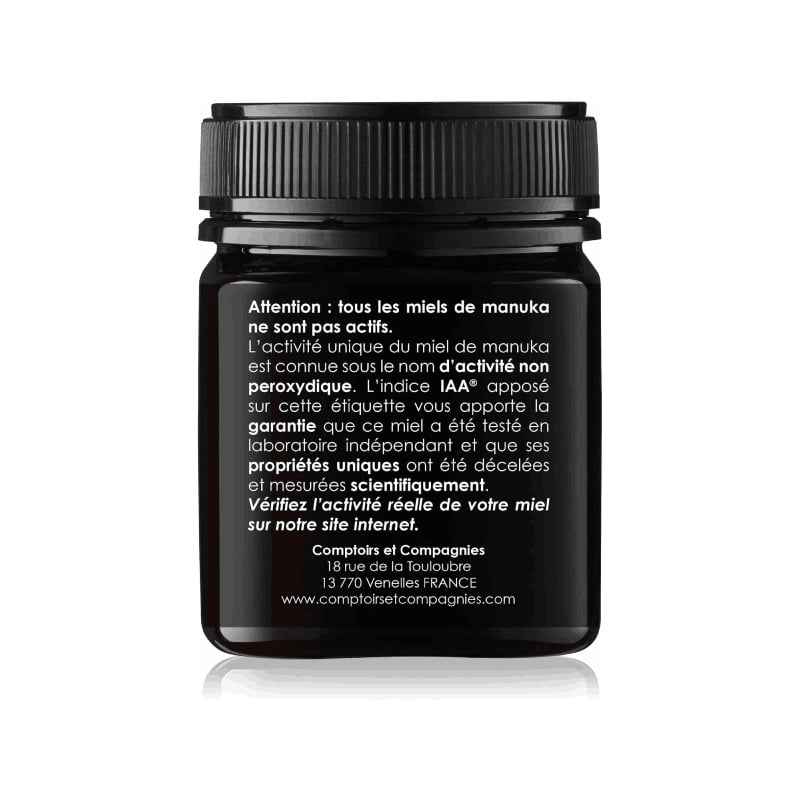 Le verso d'Un miel de Manuka IAA 10+ de 250 g de la marque Comptoirs et compagnies