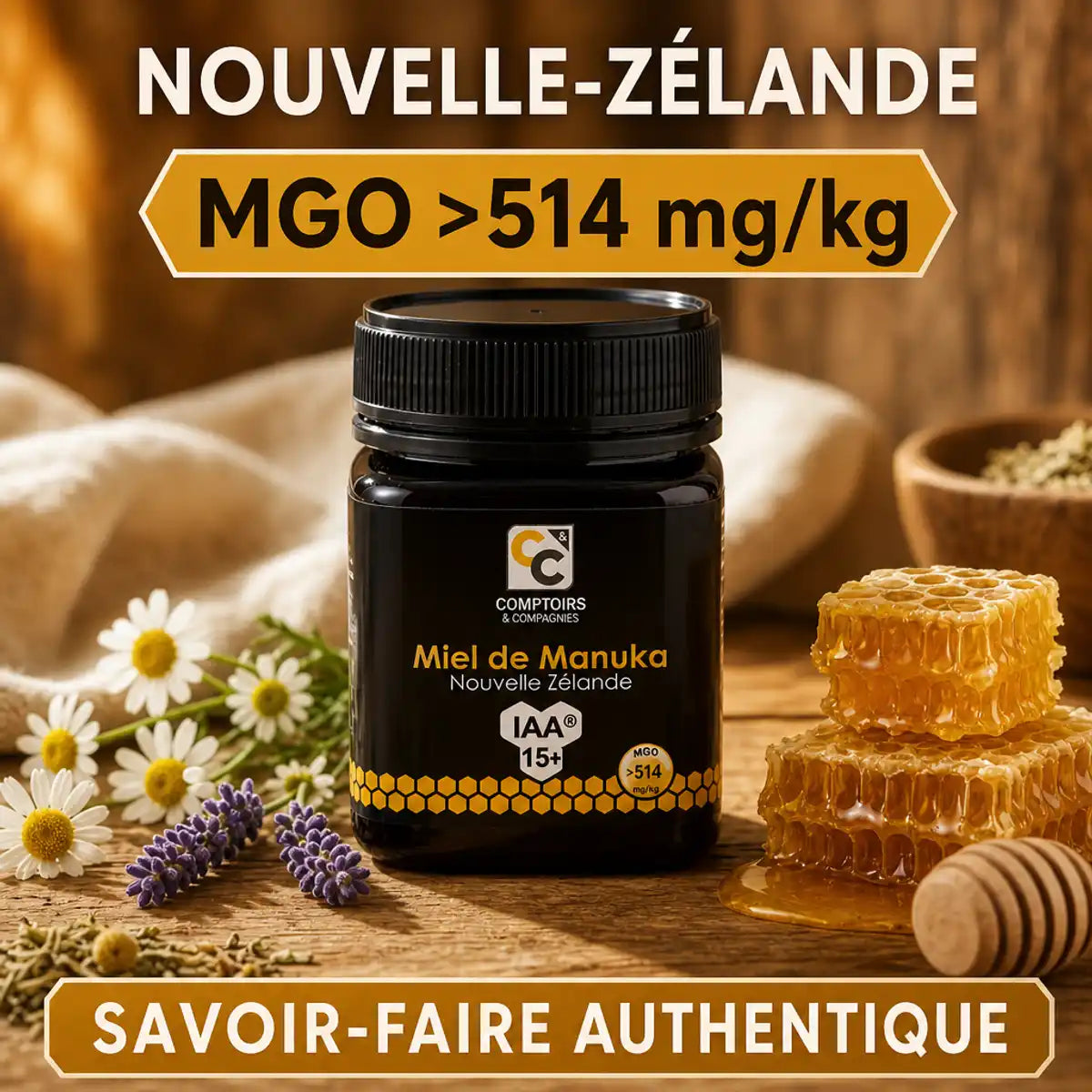 Miel de Manuka IAA 15+ 250g Comptoirs et compagnies en pot avec emballage d'origine