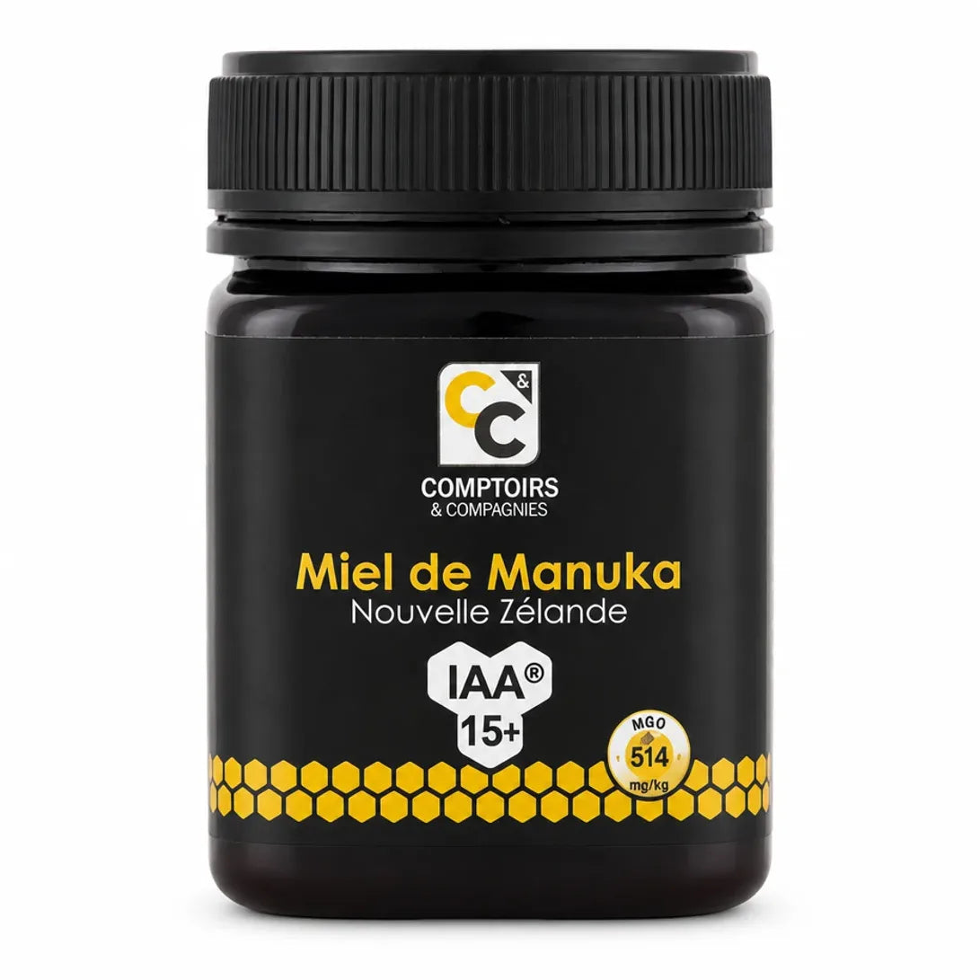 Pot de miel de Manuka IAA 15+ 250g Comptoirs et compagnies sur fond blanc