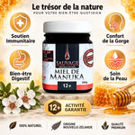 Miel de Manuka Sauvage 12+ Dr. Theiss avec ses 4 bénéfices : immunité, gorge, digestion, peau