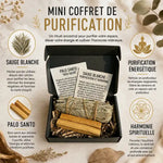Mini coffret de purification avec sauge blanche et palo santo, rituels énergétiques