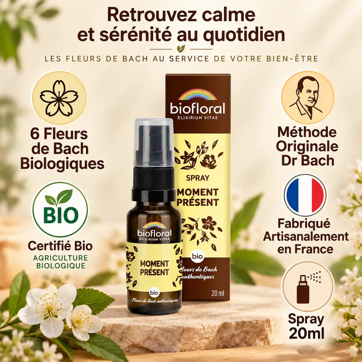 Spray Moment Présent Biofloral 20ml Fleurs de Bach biologiques certifiées France