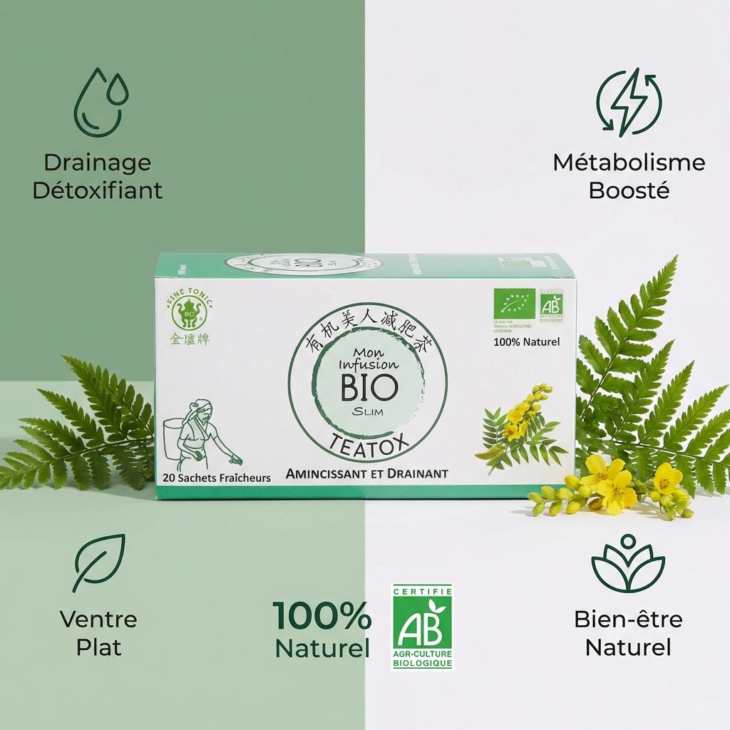 Mon Teatox Bio infusion détox minceur 20 sachets avec certifications bio et bénéfices bien-être