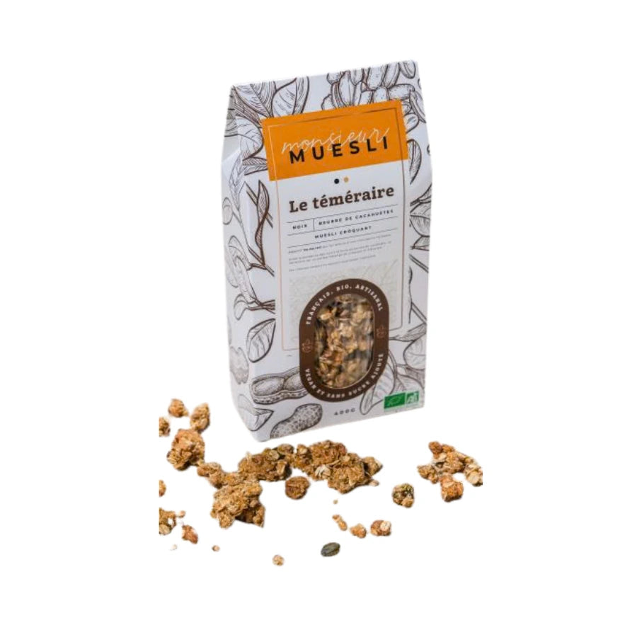 Des céréales muesli Noix et Beurre de Cacahuète Bio de 400g  de la marque Monsieur Muesli.