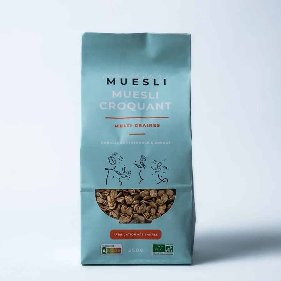 Un sachet de 350g de muesli nature de la marque monsieur muesli.