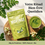 Poudre de Moringa Iswari 125g avec feuilles fraîches et smoothie vert bio naturel