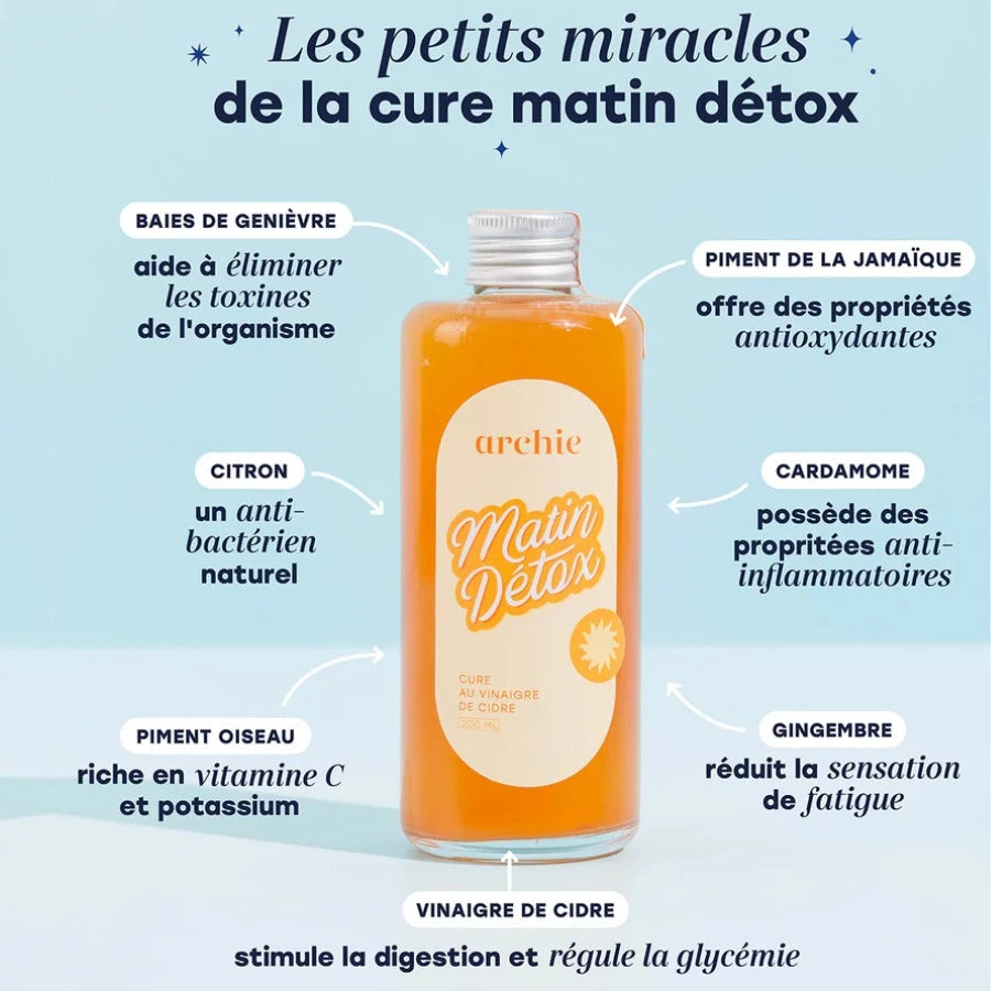 Les ingrédients de la Cure Morning Detox au Vinaigre de Cidre bio Archie