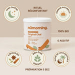 Chaï latte bio nüMorning 125g avec 5 épices et sucre de coco, sans caféine, énergie naturelle