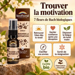 Spray Motivation Biofloral aux 7 fleurs de Bach biologiques, 20 ml, avec mentions Certifié bio et Fabrication artisanale