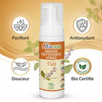 Mousse nettoyante Tulsi Ayur-Vana 150ml avec bénéfices purifiant, antioxydant et bio certifié