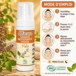 Mousse nettoyante visage Tulsi Ayur-Vana 150 ml en flacon à pompe, avec mode d'emploi en 4 étapes