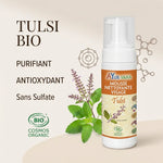 Mousse nettoyante visage Tulsi bio Ayur-Vana 150ml avec ingrédients naturels antioxydants