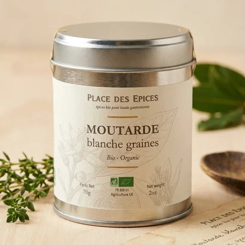 Moutarde blanche bio 70g Place des épices - boîte métallique avec certification organic