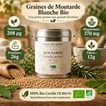 Graines de moutarde blanche bio 70g Place des épices avec valeurs nutritionnelles sur emballage métallique