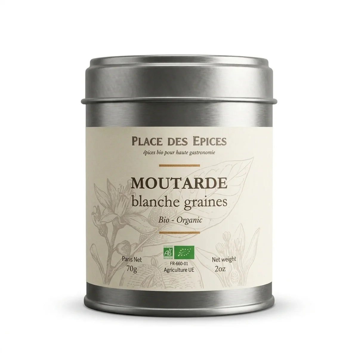 Moutarde blanche bio 70g Place des épices - boîte métallique avec label certifié