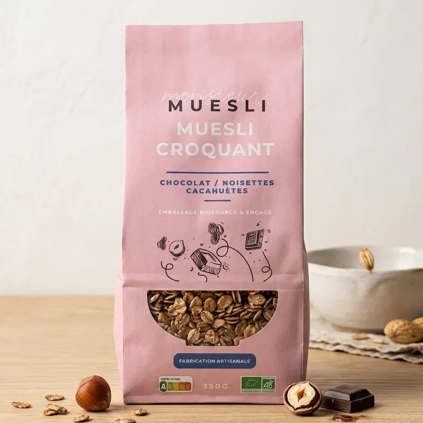 Muesli Chocolat Noisettes Cacahuètes Bio Monsieur Muesli 350g avec ingrédients