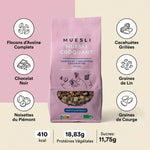 Muesli Chocolat Noisettes Cacahuètes Bio 350g Monsieur Muesli avec ingrédients et infos nutritionnelles