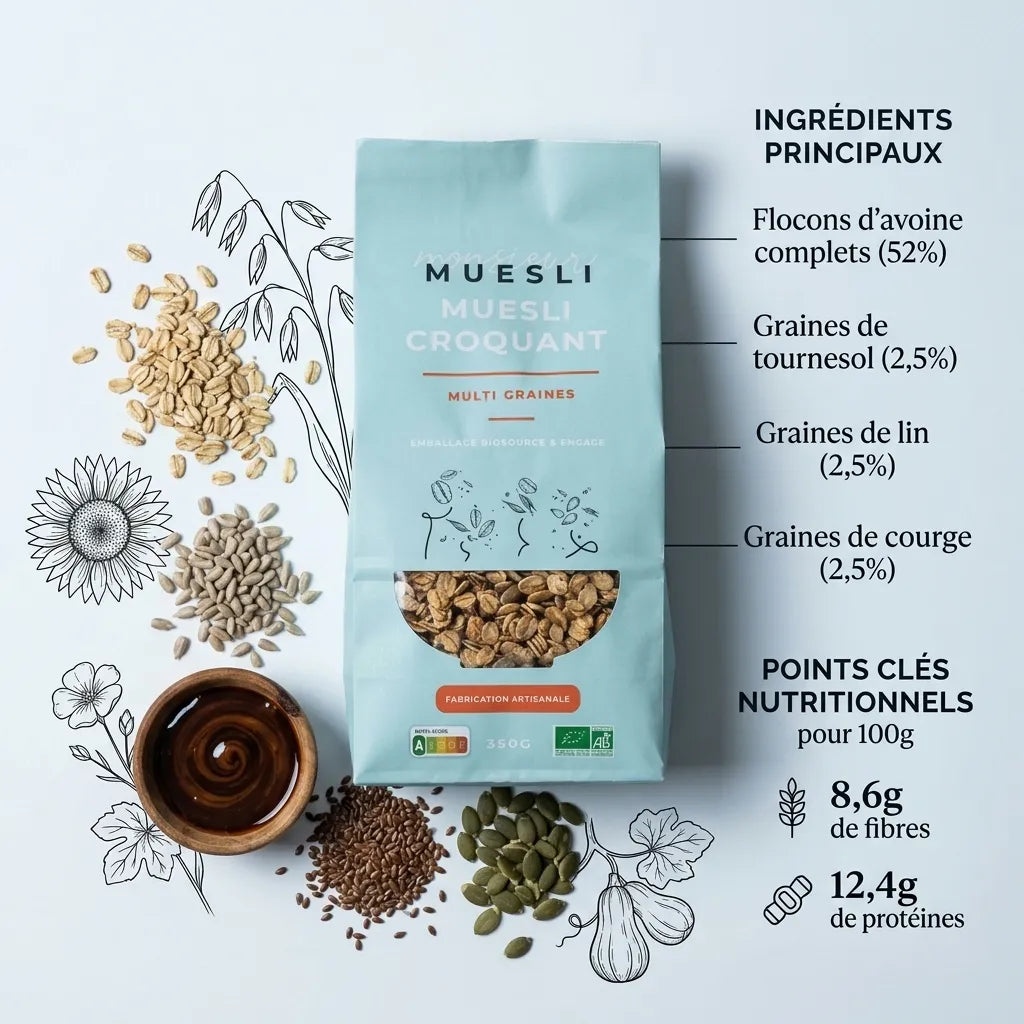 Muesli Nature Bio 350g Monsieur Muesli avec ingrédients et valeurs nutritionnelles