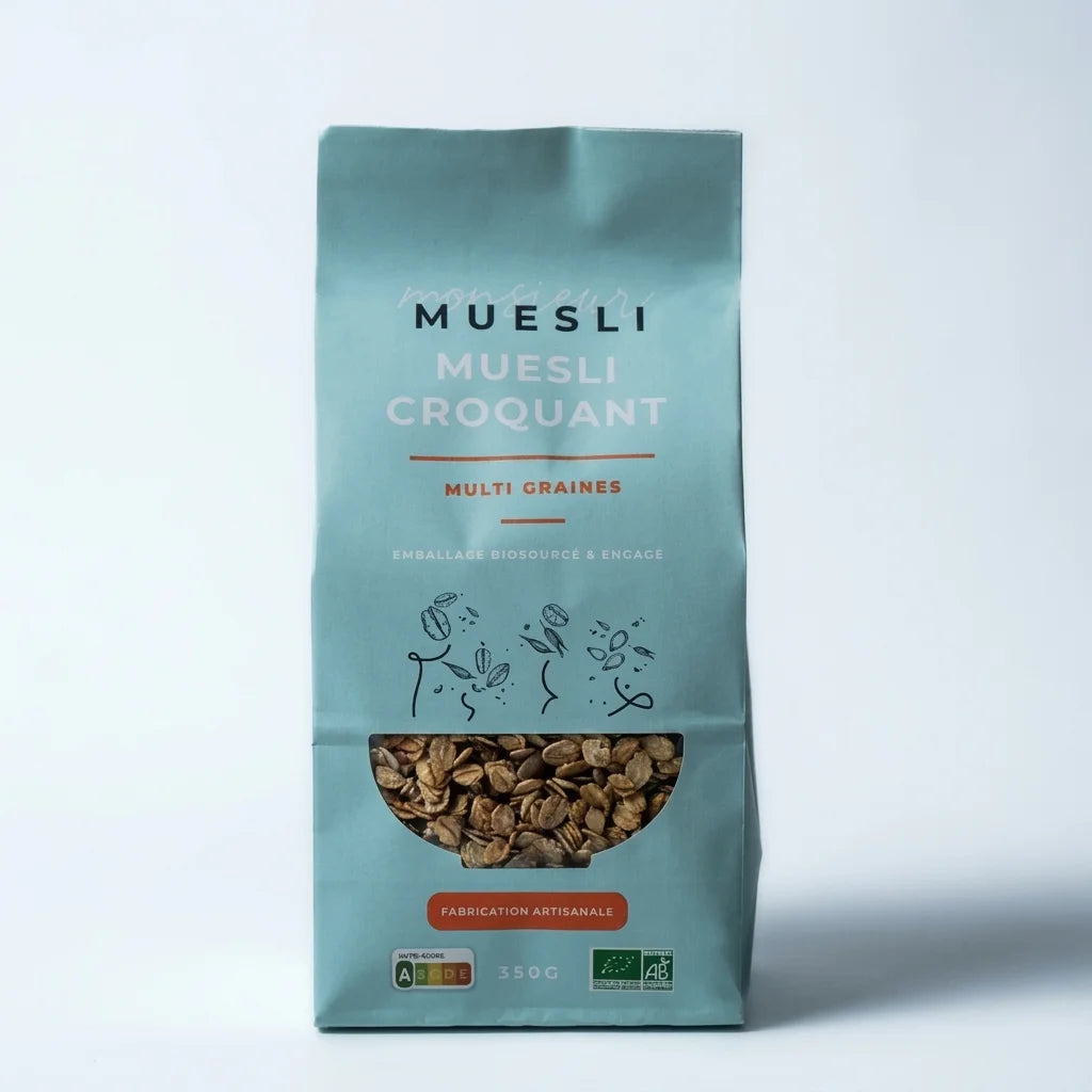 Muesli Nature Bio 350g Monsieur Muesli - Boîte turquoise certifiée biologique