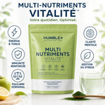 Humble+ Multi-Nutriments Vitalité 420g pomme-citron avec icônes bénéfices énergie immunité stress