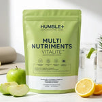 Humble+ Multi-Nutriments Vitalité 420g saveur Pomme-Citron avec fruits frais et verre d'eau