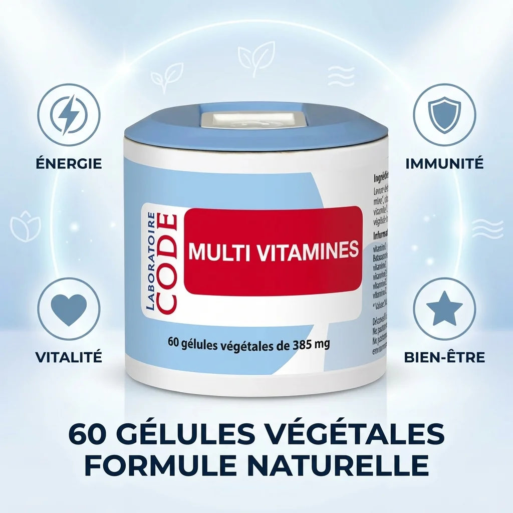 Multi Vitamines 60 gélules Laboratoire Code avec bénéfices énergie, immunité, vitalité et bien-être