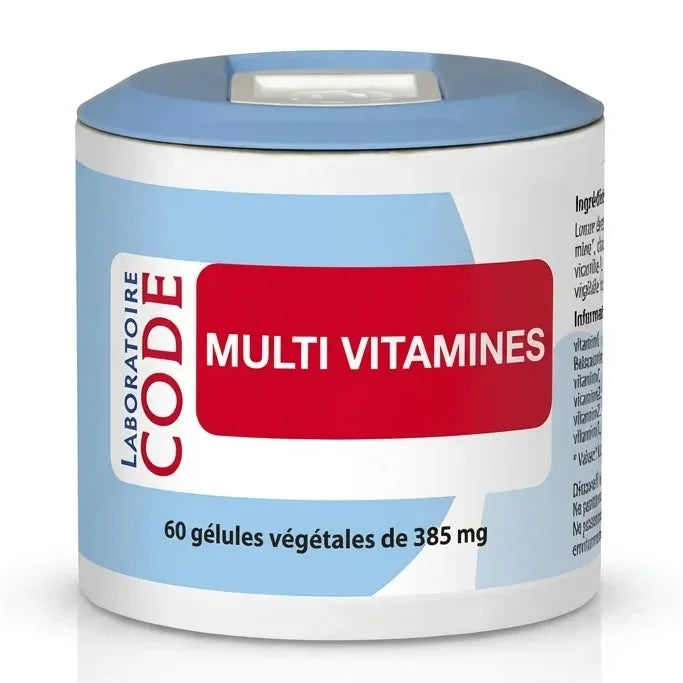 Bouteille Multi Vitamines 60 gélules Laboratoire Code sur fond blanc