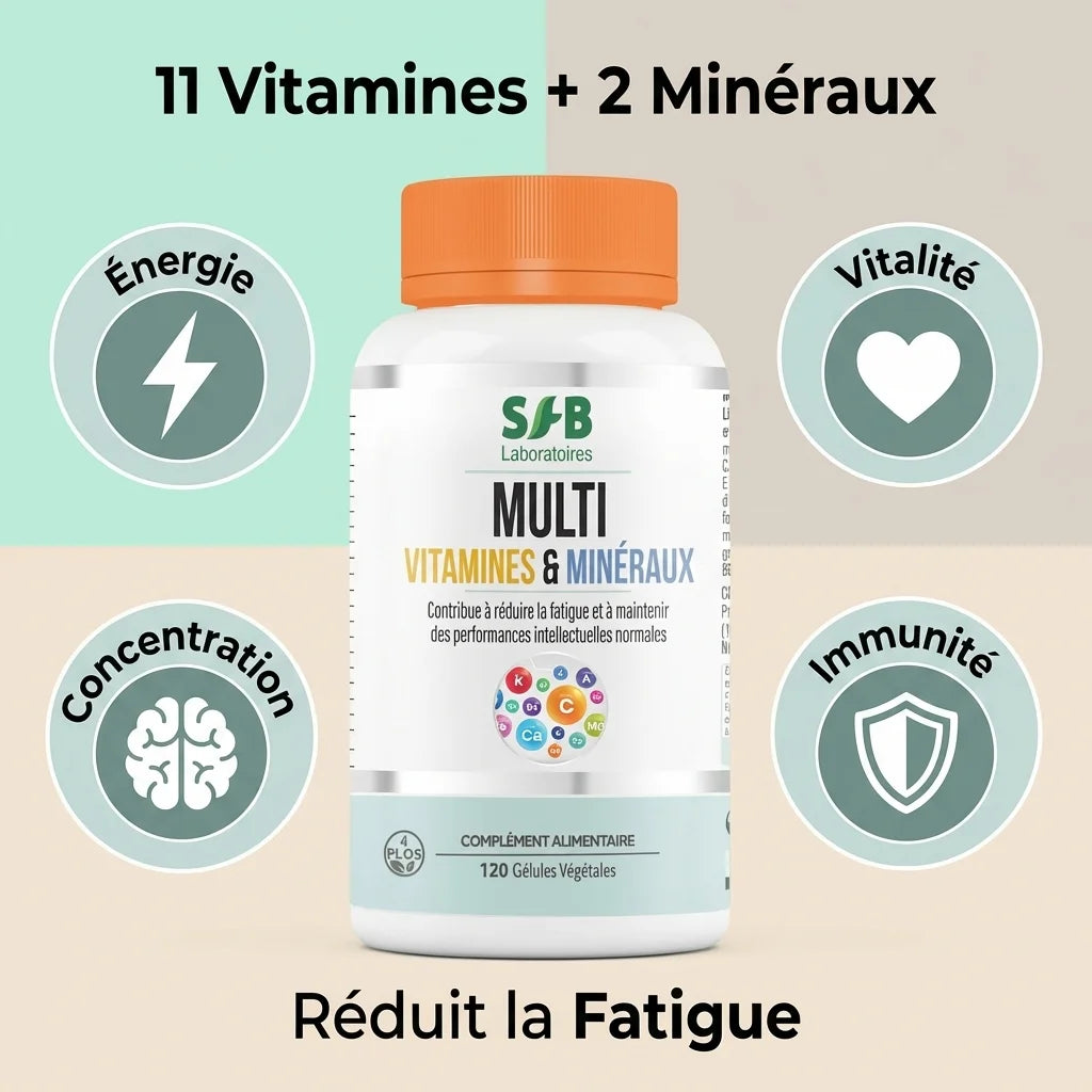 Multivitamines et Minéraux SFB 120 gélules - Énergie, Vitalité, Concentration, Immunité